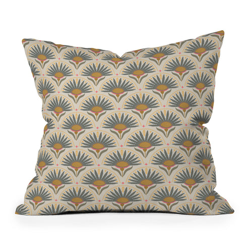 Iveta Abolina Fan Florals Teal Yellow Outdoor Throw Pillow