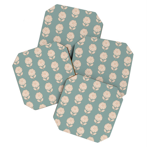 Iveta Abolina Floral Beige Teal Coaster Set