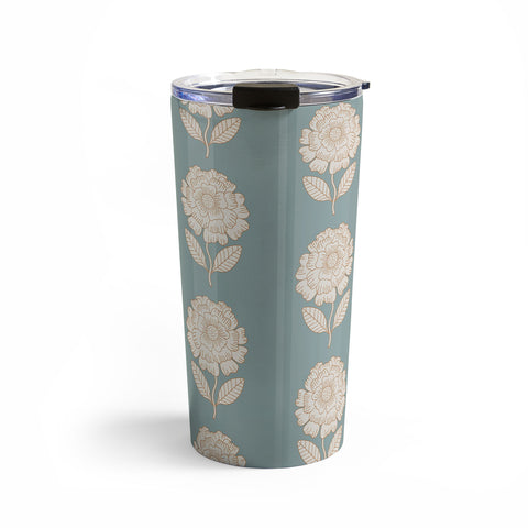 Iveta Abolina Floral Beige Teal Travel Mug
