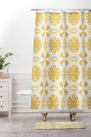 Iveta Abolina Floral Geometric Dijon Shower Curtain And Mat
