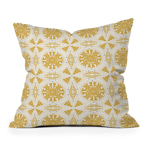 Iveta Abolina Floral Geometric Dijon Outdoor Throw Pillow