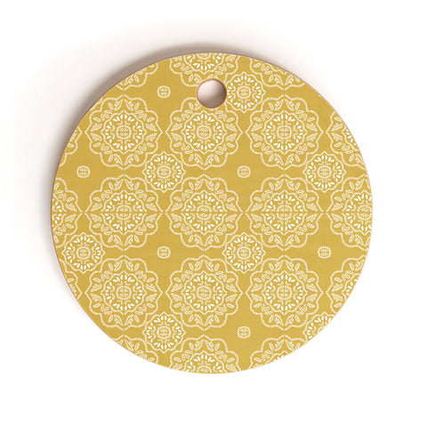 Iveta Abolina Floral Tile Dijon Light Cutting Board Round