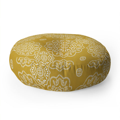 Iveta Abolina Floral Tile Dijon Light Floor Pillow Round