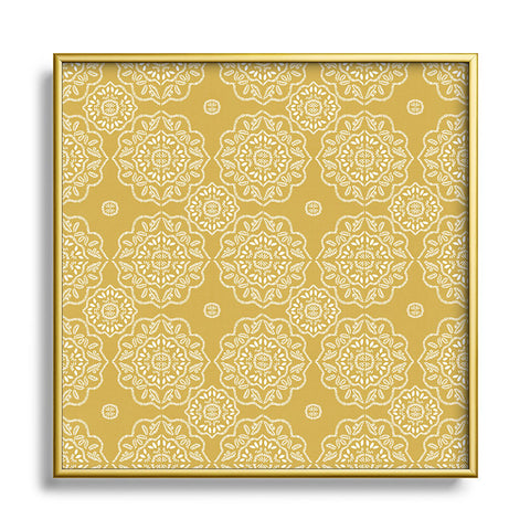 Iveta Abolina Floral Tile Dijon Light Square Metal Framed Art Print