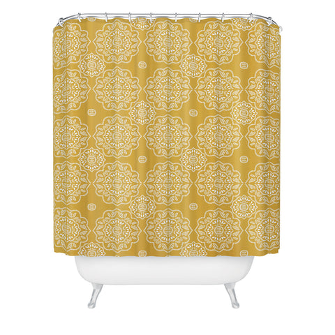 Iveta Abolina Floral Tile Dijon Light Shower Curtain