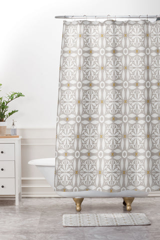 Iveta Abolina Floral Tile Grey Shower Curtain And Mat
