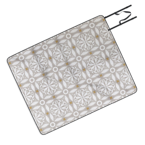 Iveta Abolina Floral Tile Grey Picnic Blanket