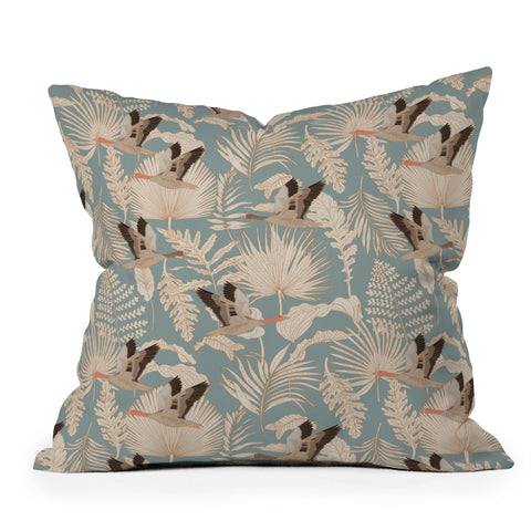 Iveta Abolina Geese and Palm Teal Outdoor Throw Pillow