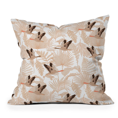 Iveta Abolina Geese and Palm White Outdoor Throw Pillow