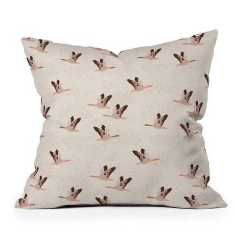 Iveta Abolina Geese Light Cream Outdoor Throw Pillow
