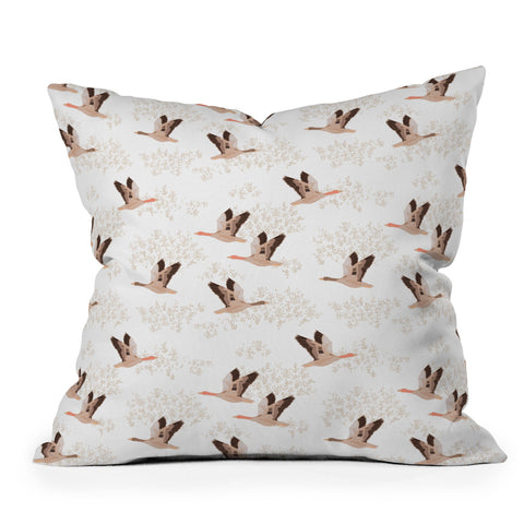 Iveta Abolina Geese White Outdoor Throw Pillow