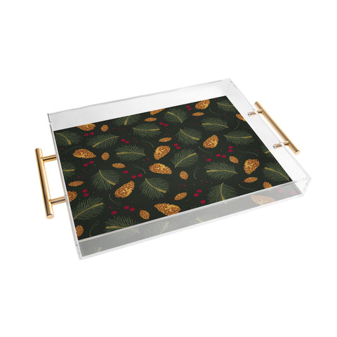 Iveta Abolina Golden Pine Cones Acrylic Tray