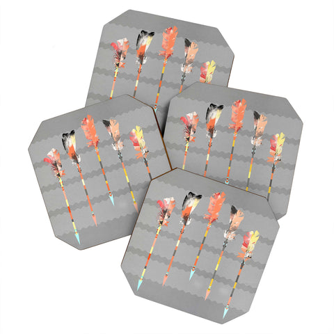 Iveta Abolina Gray Pastel Feathers Coaster Set