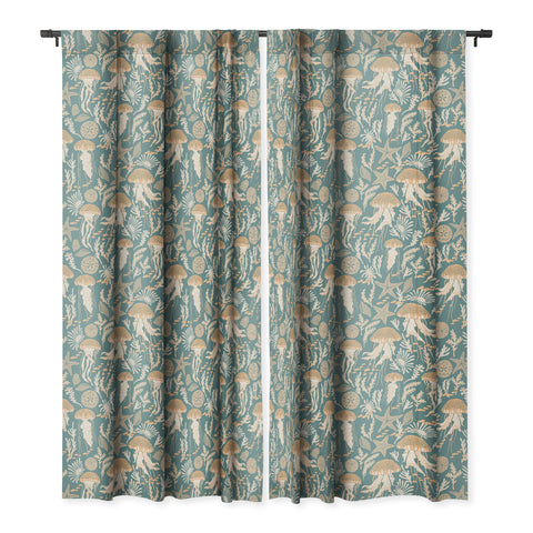 Iveta Abolina Jelly Fish Teal Blackout Window Curtain