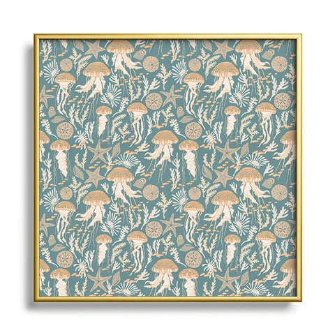 Iveta Abolina Jelly Fish Teal Square Metal Framed Art Print