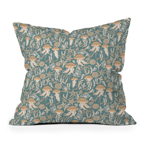 Iveta Abolina Jelly Fish Teal Throw Pillow