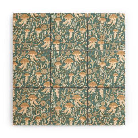 Iveta Abolina Jelly Fish Teal Wood Wall Mural