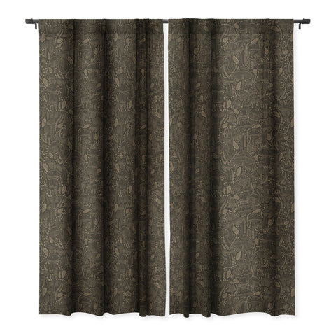 Iveta Abolina Mushrooms Dark Brown Blackout Window Curtain