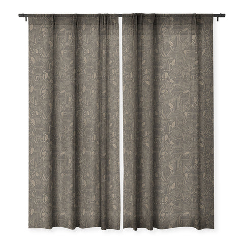 Iveta Abolina Mushrooms Dark Brown Sheer Window Curtain