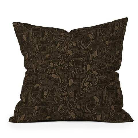 Iveta Abolina Mushrooms Dark Brown Throw Pillow