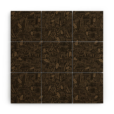 Iveta Abolina Mushrooms Dark Brown Wood Wall Mural