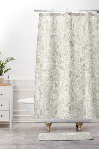 Iveta Abolina Mushrooms Sage Shower Curtain And Mat