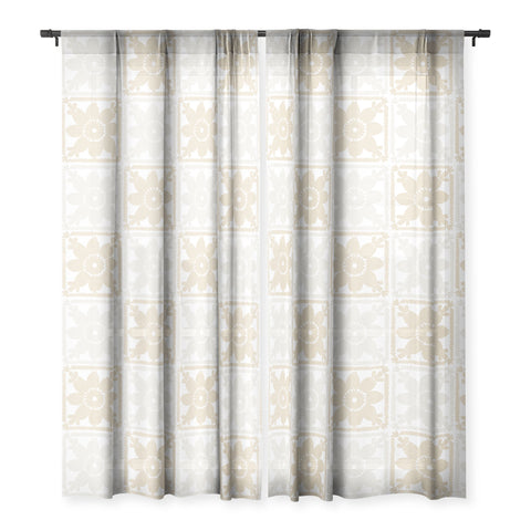 Iveta Abolina Neutral Crochet Checker Sheer Window Curtain
