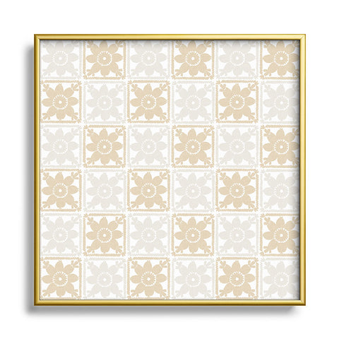 Iveta Abolina Neutral Crochet Checker Square Metal Framed Art Print