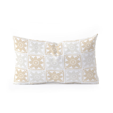 Iveta Abolina Neutral Crochet Checker Oblong Throw Pillow