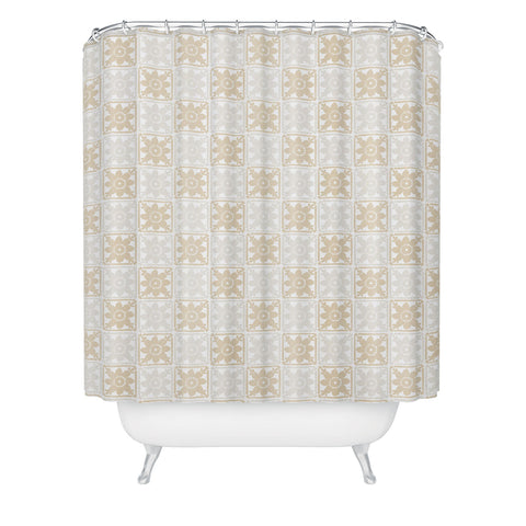Iveta Abolina Neutral Crochet Checker Shower Curtain