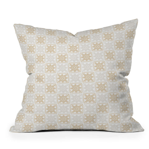 Iveta Abolina Neutral Crochet Checker Outdoor Throw Pillow