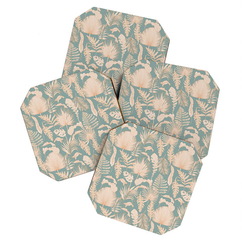 Iveta Abolina Palm Leaves Teal Coaster Set