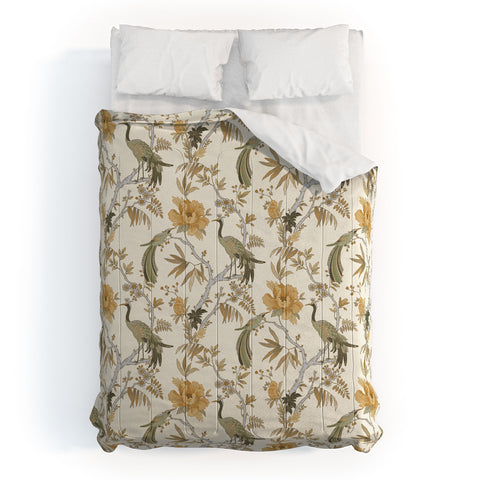 Iveta Abolina Peacock Garden on Cream Comforter