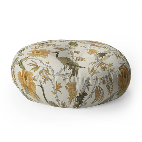 Iveta Abolina Peacock Garden on Cream Floor Pillow Round