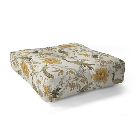 Iveta Abolina Peacock Garden on Cream Floor Pillow Square