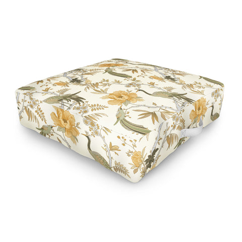 Iveta Abolina Peacock Garden on Cream Outdoor Floor Cushion