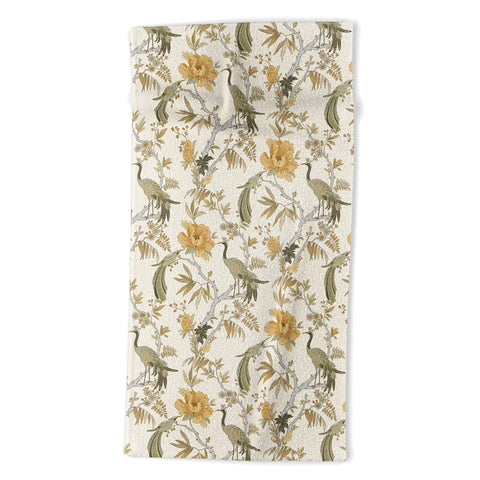 Iveta Abolina Peacock Garden on Cream Beach Towel