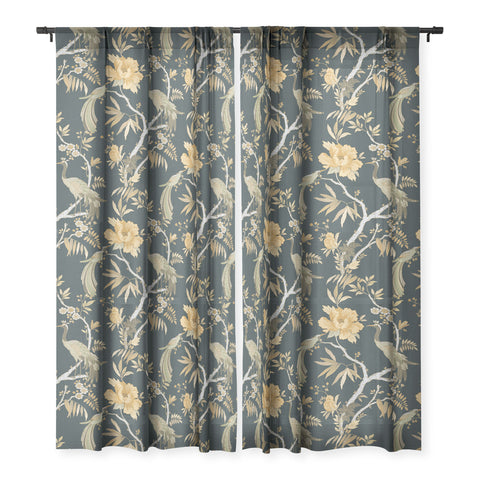 Iveta Abolina Peacock Garden on Teal Sheer Non Repeat