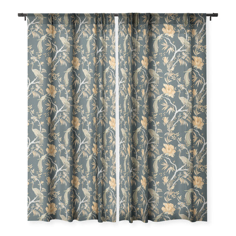Iveta Abolina Peacock Garden on Teal Sheer Window Curtain