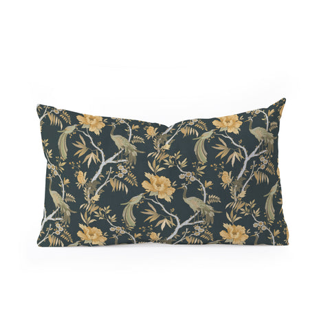 Iveta Abolina Peacock Garden on Teal Oblong Throw Pillow