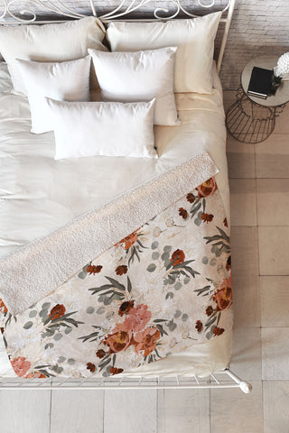 Iveta Abolina Peonies Cream Fleece Throw Blanket