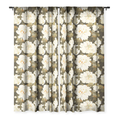 Iveta Abolina Peonies Dark Green Sheer Window Curtain