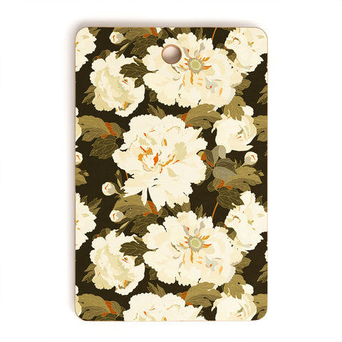 Iveta Abolina Peonies Dark Green Cutting Board Rectangle