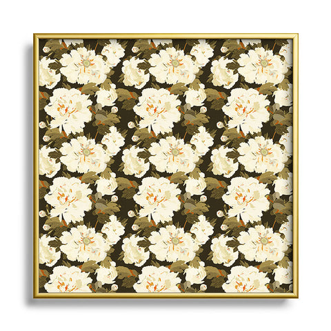 Iveta Abolina Peonies Dark Green Square Metal Framed Art Print