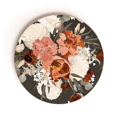 Iveta Abolina Peonies Deep Olive Cutting Board Round