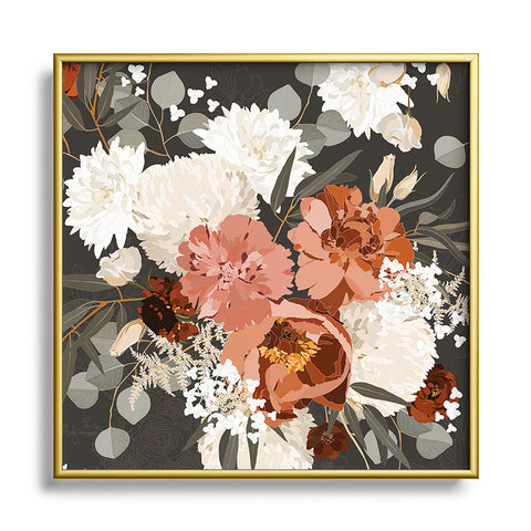 Iveta Abolina Peonies Deep Olive Square Metal Framed Art Print
