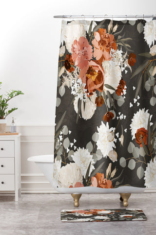 Iveta Abolina Peonies Deep Olive Shower Curtain And Mat
