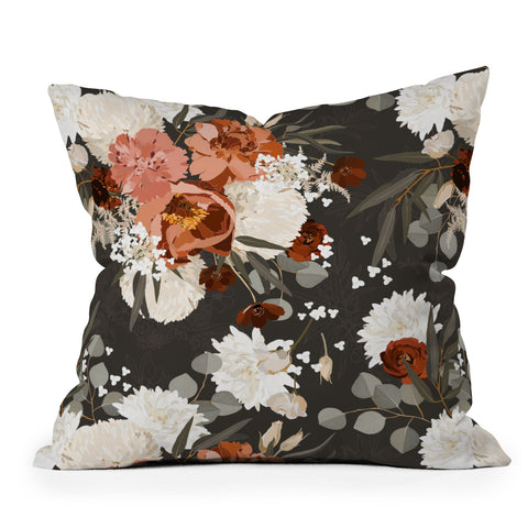 Iveta Abolina Peonies Deep Olive Outdoor Throw Pillow
