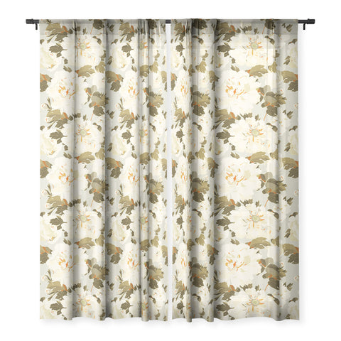 Iveta Abolina Peonies Light Sage Sheer Window Curtain