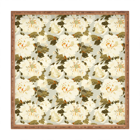 Iveta Abolina Peonies Light Sage Square Tray